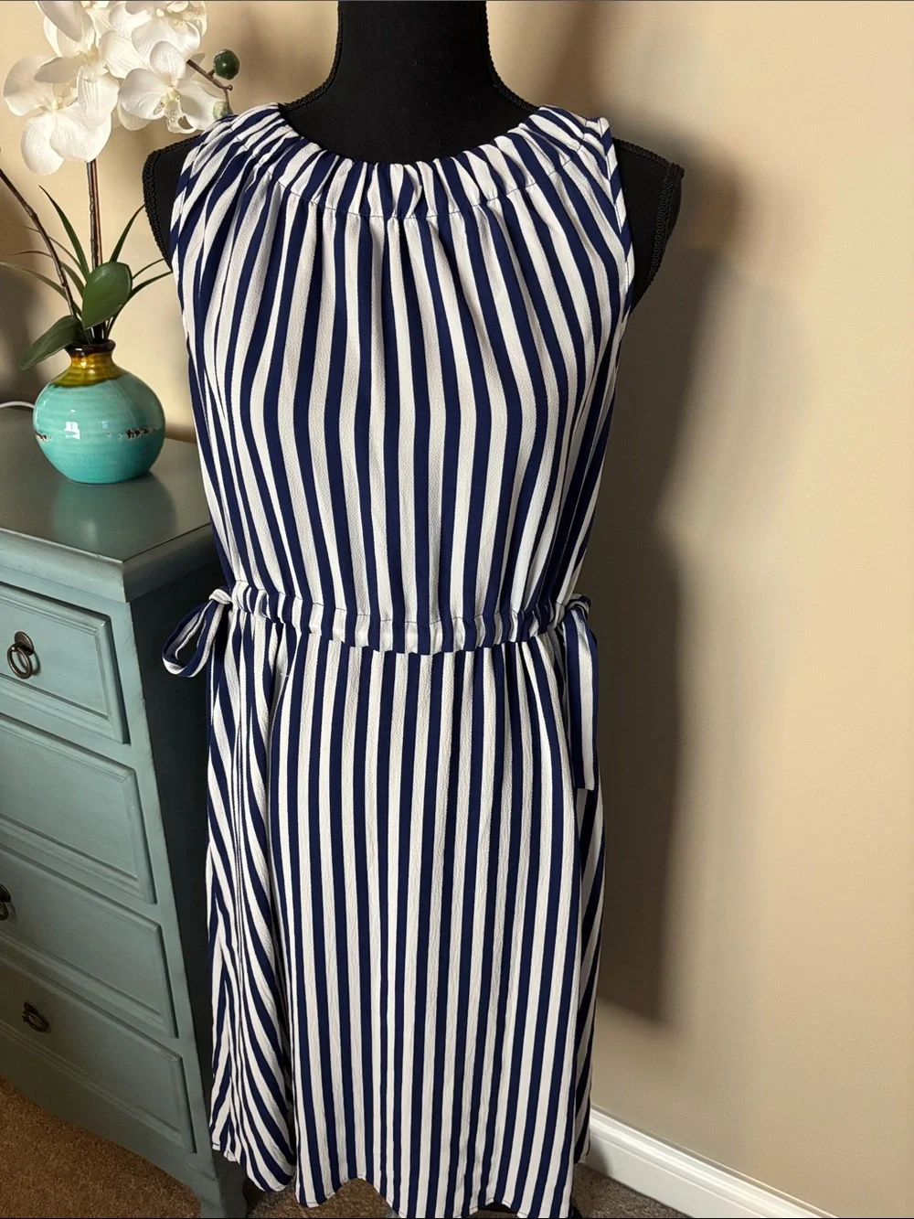 Juicy Couture Navy and White Vertical Stripe Sleeveless Midi Dress - Picture 3 of 10